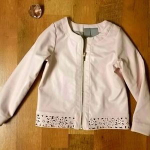 Tahari Girls Faux Leather Lasercut‎ Blush Pink Floral Zip Jacket Size 4T